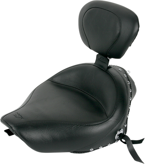 MUSTANG Wide Solo Seat - With Backrest - Black - Studded w/ Concho - XL '04-'20 79439