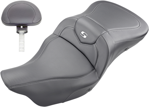 SADDLEMEN Heated Roadsofa™ Seat - Carbon Fiber - w/ Backrest - FL '08-'24 808-07B-185BRHC