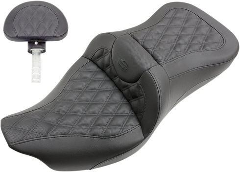 SADDLEMEN Roadsofa™ Seat - Full Lattice Stitch - with Backrest - Black - FL '09-'24 808-07B-182TBR
