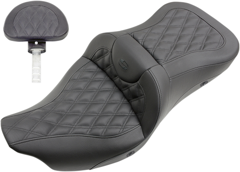 SADDLEMEN Roadsofa™ Seat - Heated - Full Lattice Stitch - with Backrest - Black - FL '09-'24 808-07B-182TBRH
