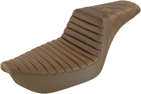 SADDLEMEN Step-Up Seat - Front Tuck-n-Roll/Rear Lattice Stitch - Brown - Dyna 896-04-176BR