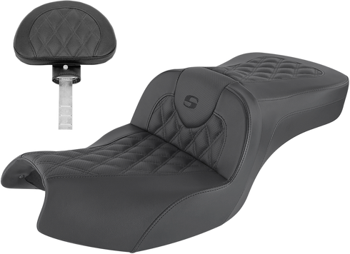 SADDLEMEN Roadsofa™ Seat - With Backrest - Full Lattice Stitch - Black - Indian I20-06-182BR