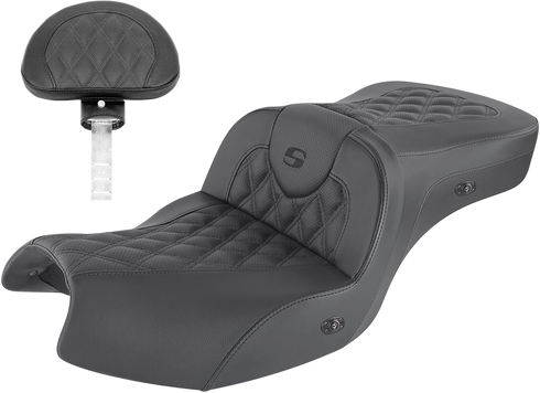 SADDLEMEN Heated Roadsofa™ Seat - Lattice Stitch - w/ Backrest - GL I20-06-182BRHCT