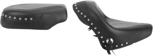 MUSTANG Seat - Wide - Touring - Without Backrest - Two-Piece - Chrome Studded - Black w/Conchos - VTX1300 75906