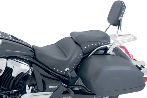MUSTANG Seat - Wide - Touring - Without Backrest - One-Piece - Chrome Studded - Black w/Conchos 76640
