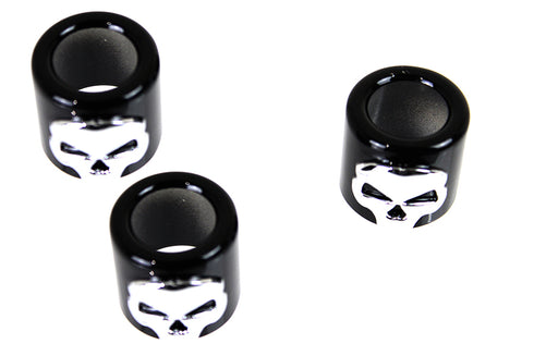 Motorshop Pushrod Cover Cup Set Black with Chrome Skull Design - 11-0024