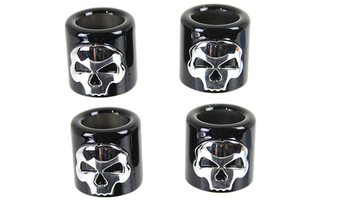 Motorshop Pushrod Cover Cup Set Black with Chrome Skull Design - 11-0024