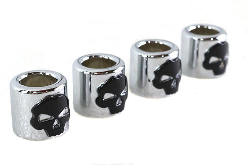 Motorshop Pushrod Cover Cup Set Chrome with Black Skull Design - 11-0038