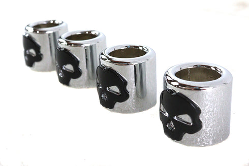 Motorshop Pushrod Cover Cup Set Chrome with Black Skull Design - 11-0038