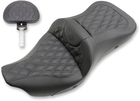 SADDLEMEN Extended Reach Roadsofa™ Seat - Lattice Stitched - Backrest - Heated - FL '08-'24 808-07B-184BRHC