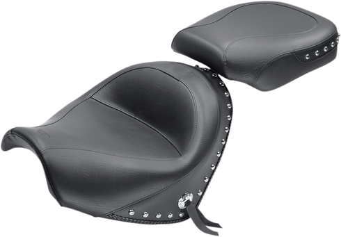 MUSTANG Seat - Wide - Touring - Without Backrest - Two-Piece - Chrome Studded - Black w/Conchos - Suzuki 76060