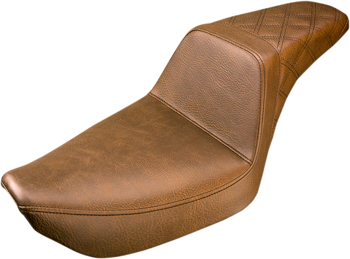 SADDLEMEN Step-Up Seat - Rear Lattice Stitched - Brown - Dyna 896-04-173BR