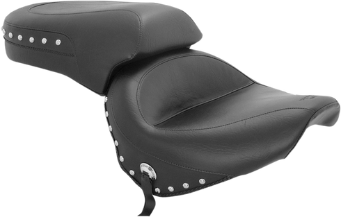 MUSTANG Seat - Wide - Touring - Without Backrest - Two-Piece - Chrome Studded - Black w/Conchos - XV650 75266