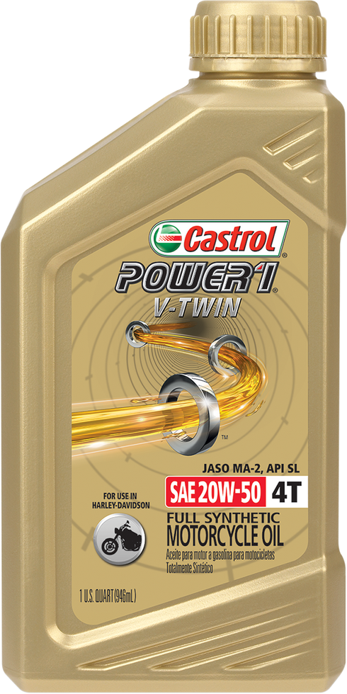 CASTROL Power 1? Synthetic Engine Oil - V-Twin - 20W-50 - 1 US quart 15D28D