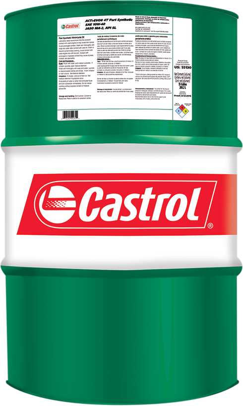 CASTROL Act Evo? Semi-Synthetic 4T Engine Oil - 10W-40 - 55 U.S. gal - Drum 15D7D3