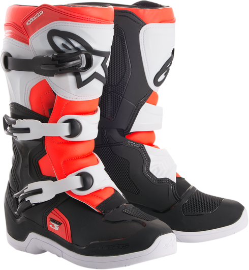 ALPINESTARS Youth Tech 3S Boots - Black/White/Fluorescent Red - US 5 / EU 38 2014018-1231-5
