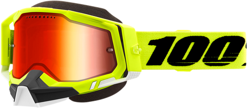 100% Racecraft 2 Snow Goggle - Fluo Yellow - Dual Pane - Red Mirror Lens 50012-00004