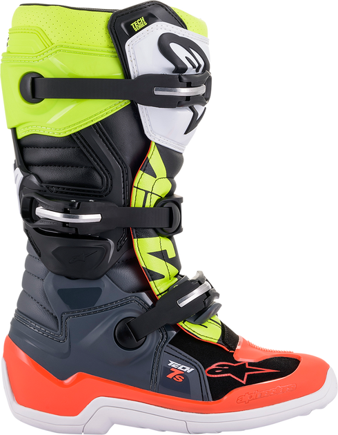 ALPINESTARS Youth Tech 7S Boots - Black/Gray/Red/White/Yellow - US 5 / EU 38 2015017-9058-5