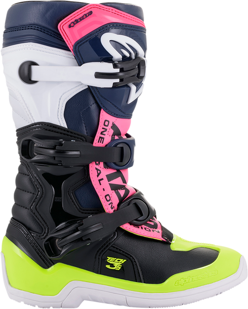 ALPINESTARS Youth Tech 3S Boots - Black/Blue/Pink/White/Yellow - US 8 / EU 42 2014018-1176-8
