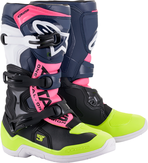 ALPINESTARS Youth Tech 3S Boots - Black/Blue/Pink/White/Yellow - US 8 / EU 42 2014018-1176-8