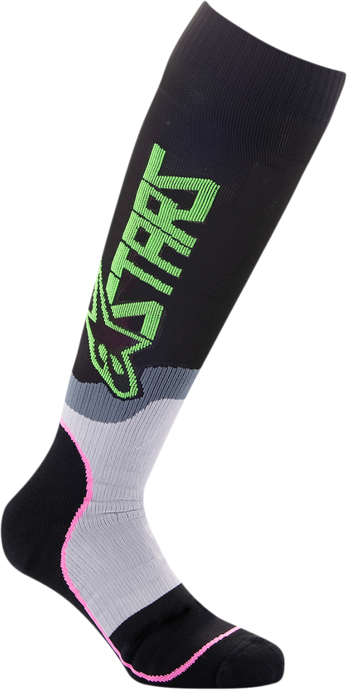 ALPINESTARS MX Plus-2 Socks - Black/Green/Pink Fluorescent - Large 4701920-1669-L
