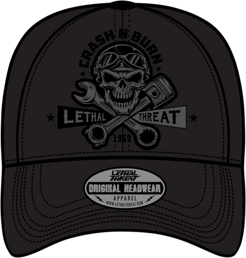 LETHAL THREAT Crash 'n Burn Baseball Hat - Black - One Size HT82101