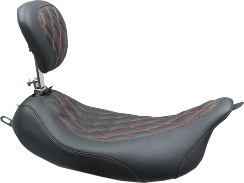 MUSTANG Wide Tripper™ Solo Seat - w/ Drivers Backrest - Black w/ American Beauty Red Stitching - FL '08-'25 79727AB
