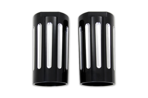 V-Twin Black Fork Slider Cover Set with Chrome Strip - 24-1173