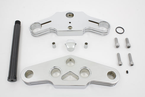 V-Twin 3 Ball Milled Triple Tree Set Chrome - 24-3000