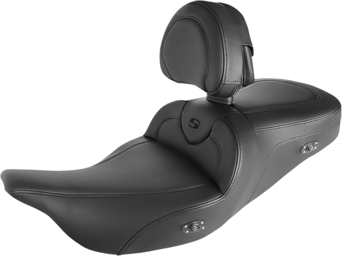 SADDLEMEN Roadsofa™ Seat - Heated - w/ Backrest - Black Stitching - FLH/FLT '08-'24 808-07B-187BRHC