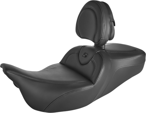 SADDLEMEN Roadsofa™ Seat - with Backrest - Black/Black Stitch - FLH/FLT '08-'24 808-07B-187BR
