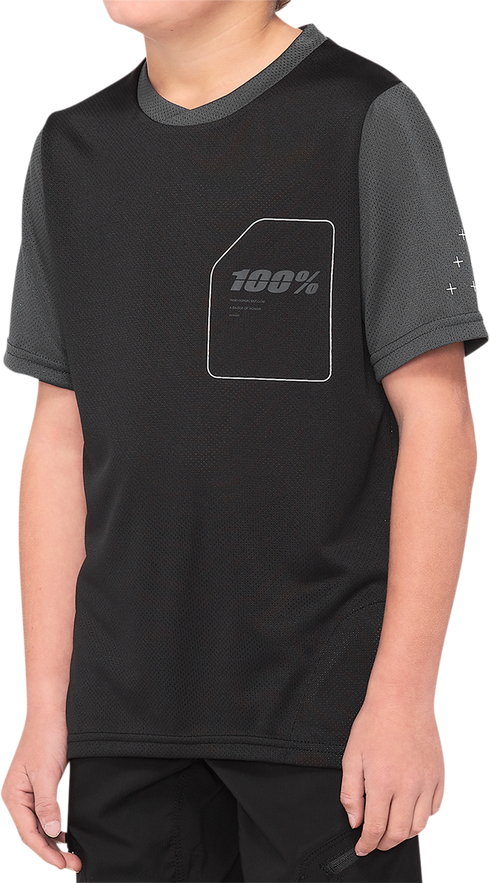 100% Youth Ridecamp Short-Sleeve Jersey - Black/Charcoal - Small 40031-00000