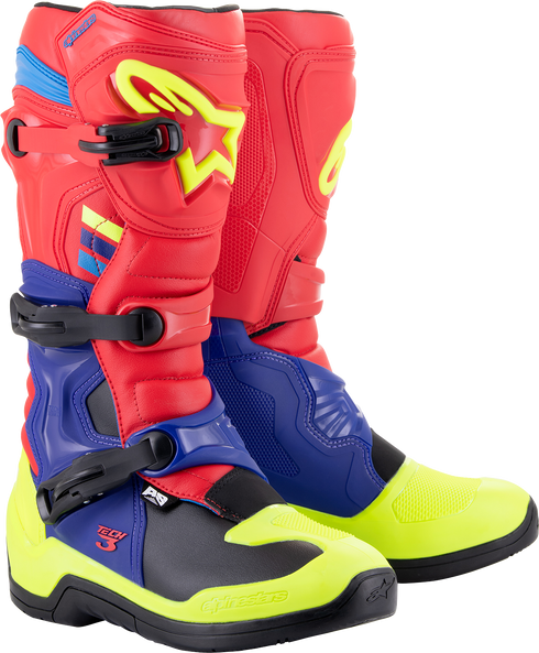 ALPINESTARS Tech 3 Boots - Red/Blue/Yellow Fluorescent - US 7 / EU 40.5 2013018-3375-7