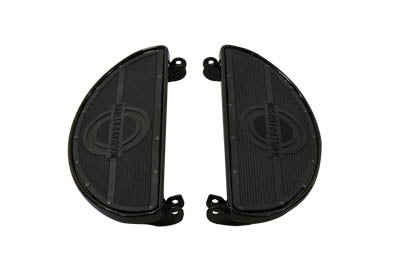 V-Twin Replica Driver Gloss Black Footboard Set with Logo - 27-0916