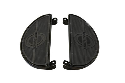 V-Twin Replica Driver Gloss Black Footboard Set with Logo - 27-0916