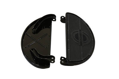 V-Twin Replica Driver Gloss Black Footboard Set with Logo - 27-0916