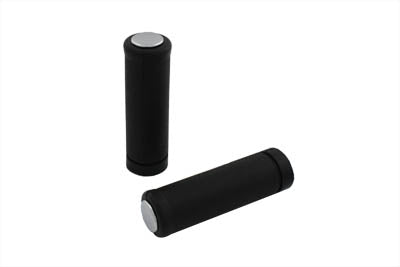 V-Twin Black Stock Style Grip Set with Chrome Plugs - 28-0113
