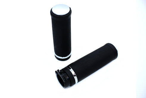 Wyatt Gatling Black Grip Set with Chrome End Caps - 28-0206