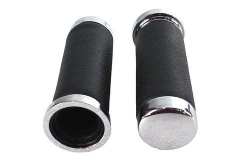 V-Twin Pebble Style Grip Set with Chrome End Caps - 28-0445