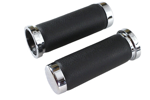 V-Twin Pebble Style Grip Set with Chrome End Caps - 28-0445