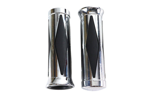 V-Twin Diamond Style Grip Set with Chrome End Cap - 28-0446