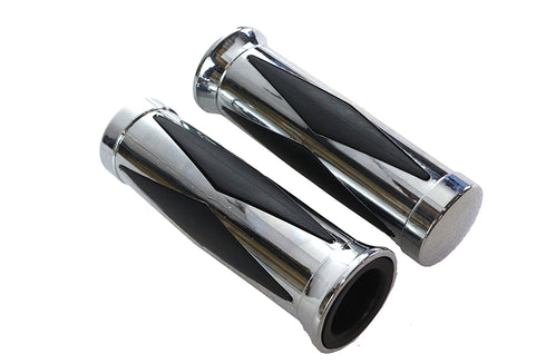 V-Twin Diamond Style Grip Set with Chrome End Cap - 28-0446