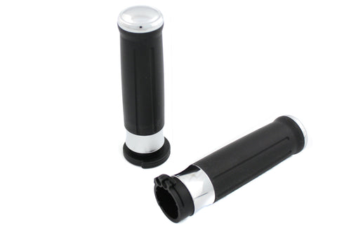 V-Twin Black Grip Set with Chrome End Caps - 28-0456