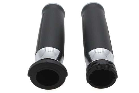 V-Twin Black Grip Set with Chrome End Caps - 28-0456