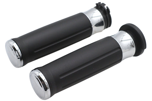 V-Twin Black Grip Set with Chrome End Caps - 28-0456