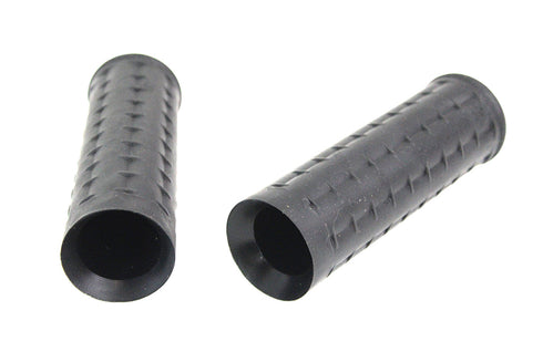 V-Twin Replica Black Waffle Handlebar Grip Set with Chrome Plugs - 28-0763