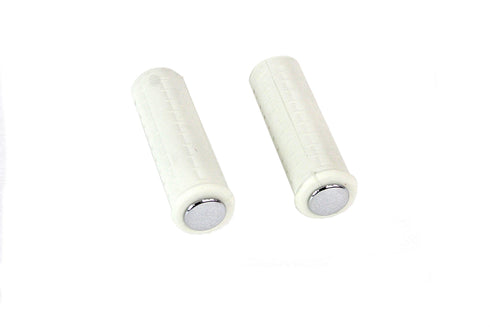 V-Twin Replica White Waffle Style Grip Set with Chrome Plugs - 28-0787