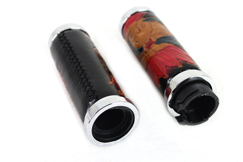 V-Twin Indian Grip Set with Chrome Ends - 28-0889