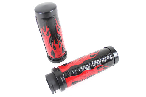 V-Twin Red Flame Style Grip Set with Black Ends - 28-0890