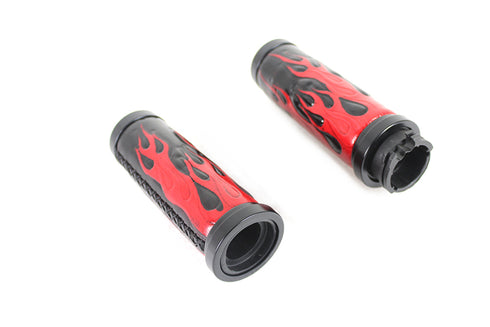 V-Twin Red Flame Style Grip Set with Black Ends - 28-0890